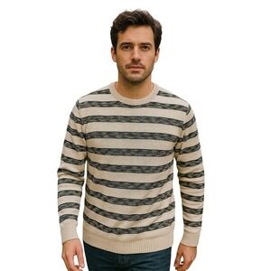 American Eagle Est.1977 Cream & Black Striped Knit Sweater Casual Pullover Men M